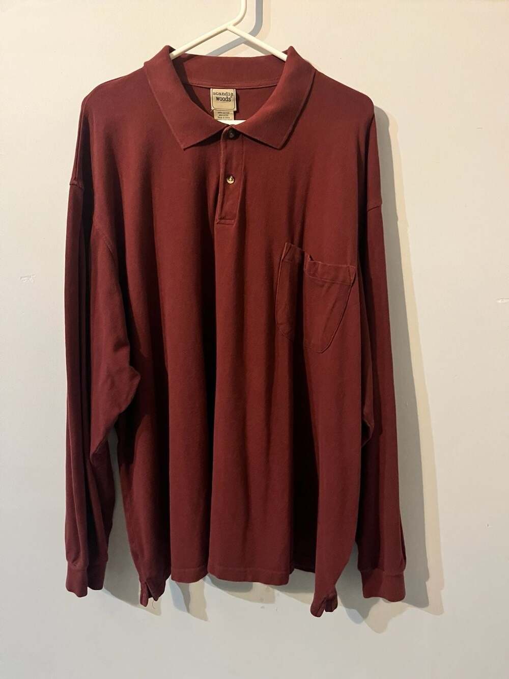 003-0061 Scandia Woods Men's Long Sleeve Polo Shirt, Solid Maroon, Size 4XL